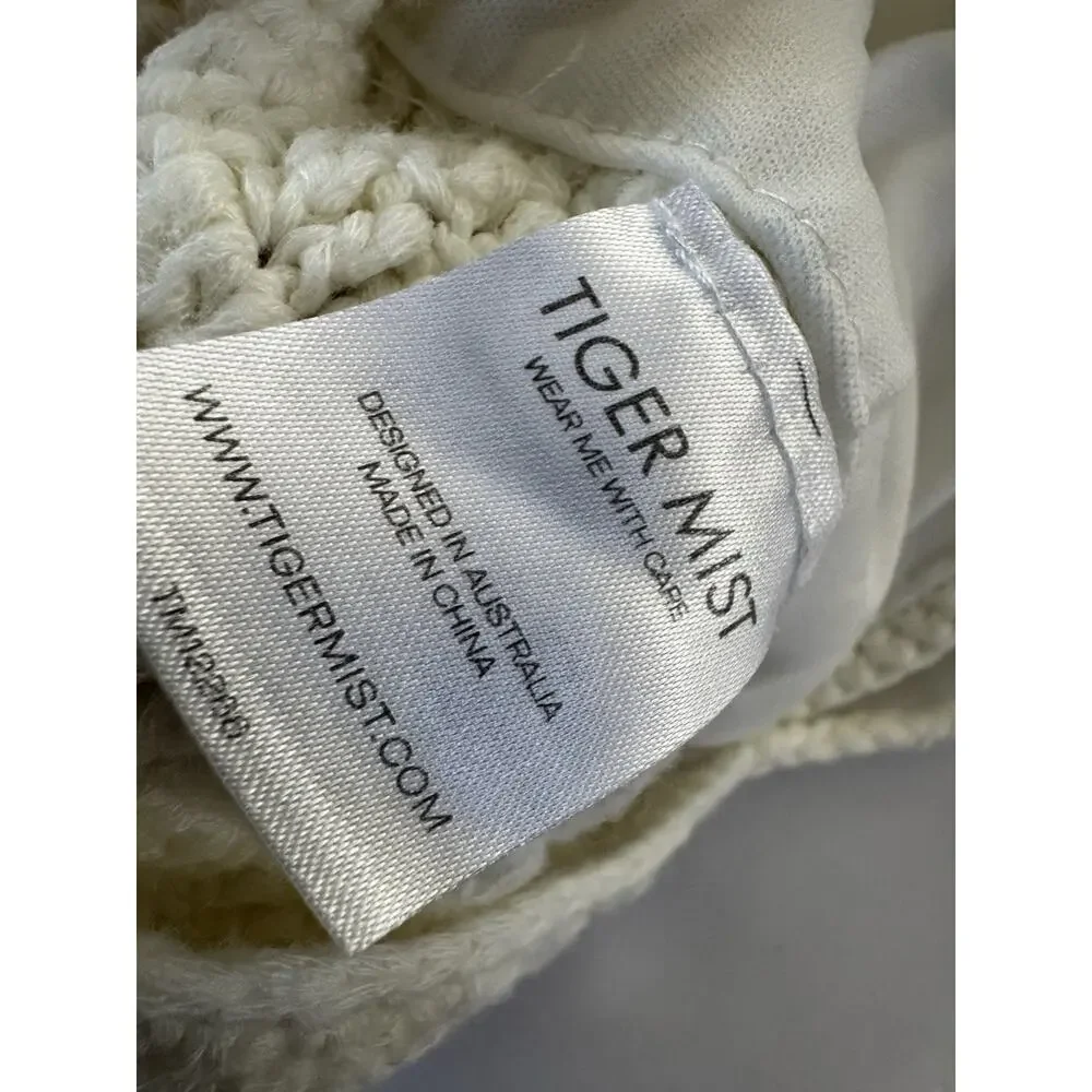 Tiger Mist XS Ivory Crochet Open Back Tie Long Sleeve Crop Top Festival #7407